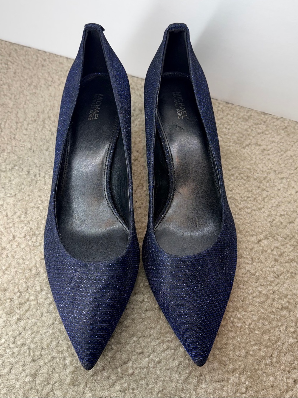MICHAEL Michael Kors Flex Kitten Heel Pumps Navy Blue Black Glitter Shimmer 11